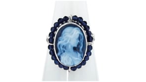 Italian Black Agate Cameo Ring with 1.32 ct. t.w. Blue Spinel in Sterling Silver