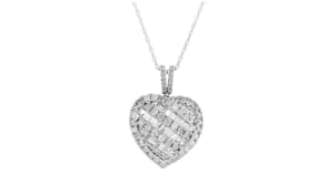 2.00 ct. t.w. Baguette and Round Heart Pendant Necklace in Sterling Silver