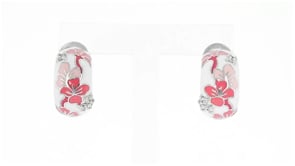 Belle Etoile Constellations Sakura Pink Enamel and .24 ct. t.w. CZ Half-Hoop Earrings in Sterling Silver