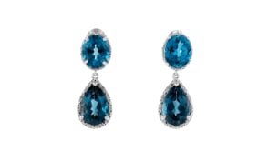 11.00 ct. t.w. London Blue Topaz and .14 ct. t.w. Diamond Drop Earrings in Sterling Silver