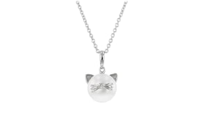 9-9.5mm Cultured Pearl Cat Pendant Necklace with Diamond Accents in Sterling Silver