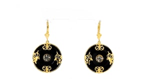 Black Agate Good Fortune Butterfly Drop Earrings in 18kt Gold Over Sterling