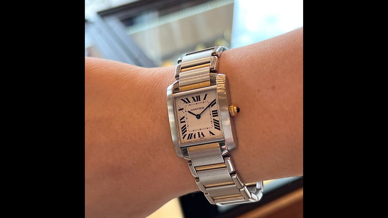 Cartier Two Tone Tank Watch in 18k Yellow Gold & Stainless 