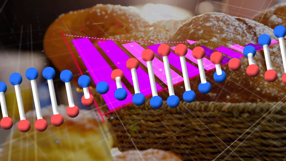 Animation of dna strand and graph over croissants Video from Pikwizard