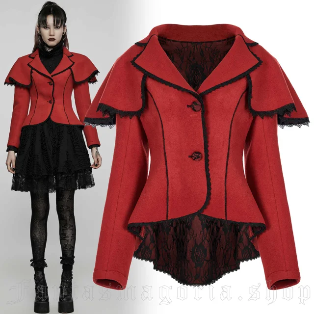 Red Gothic 'Dark Doll' Velvet Jacket by Punk Rave • the dark store™