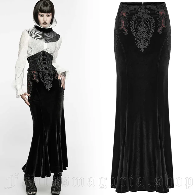 Floor length black velvet skirt sale