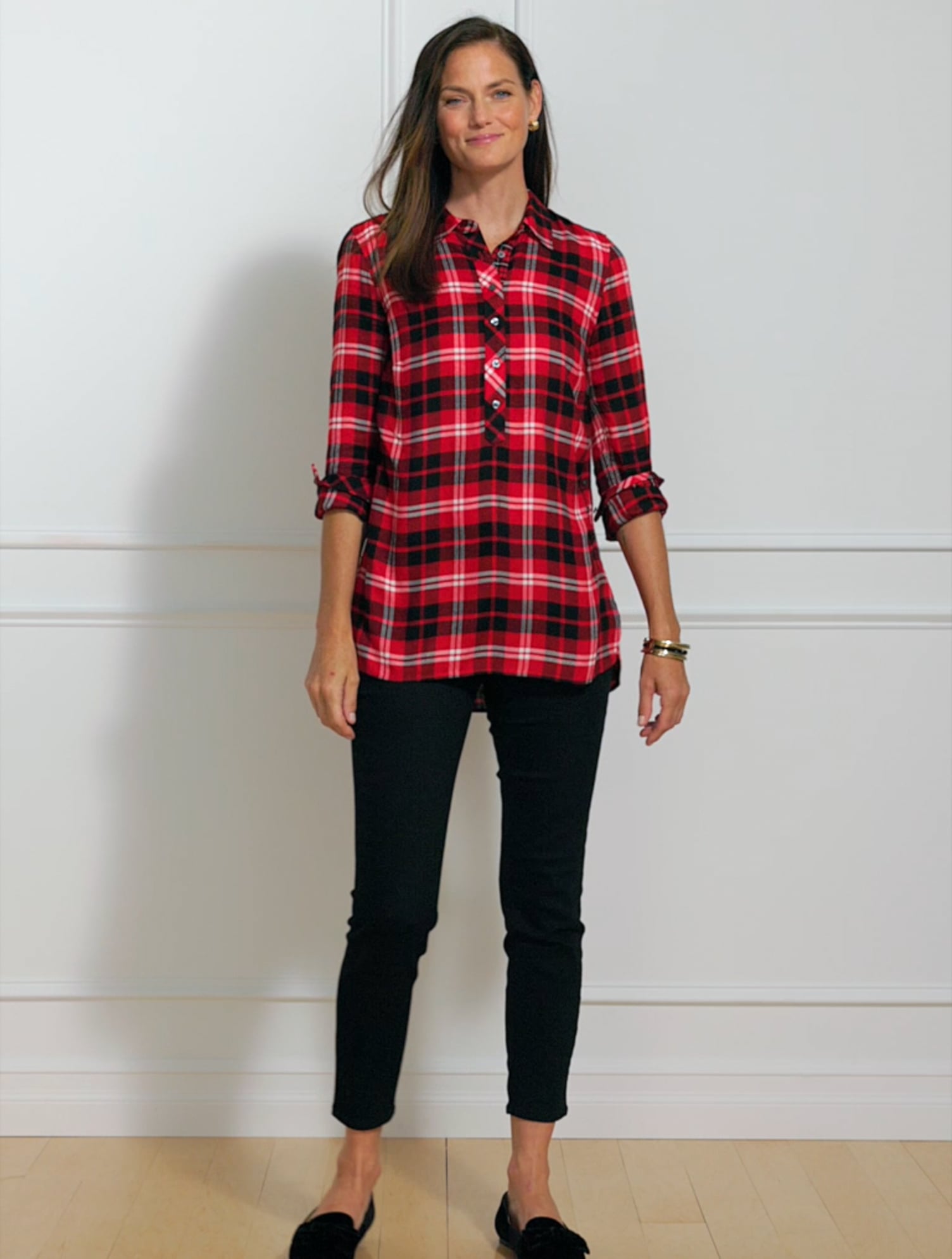 Button Detail Tunic - Gifting Plaid