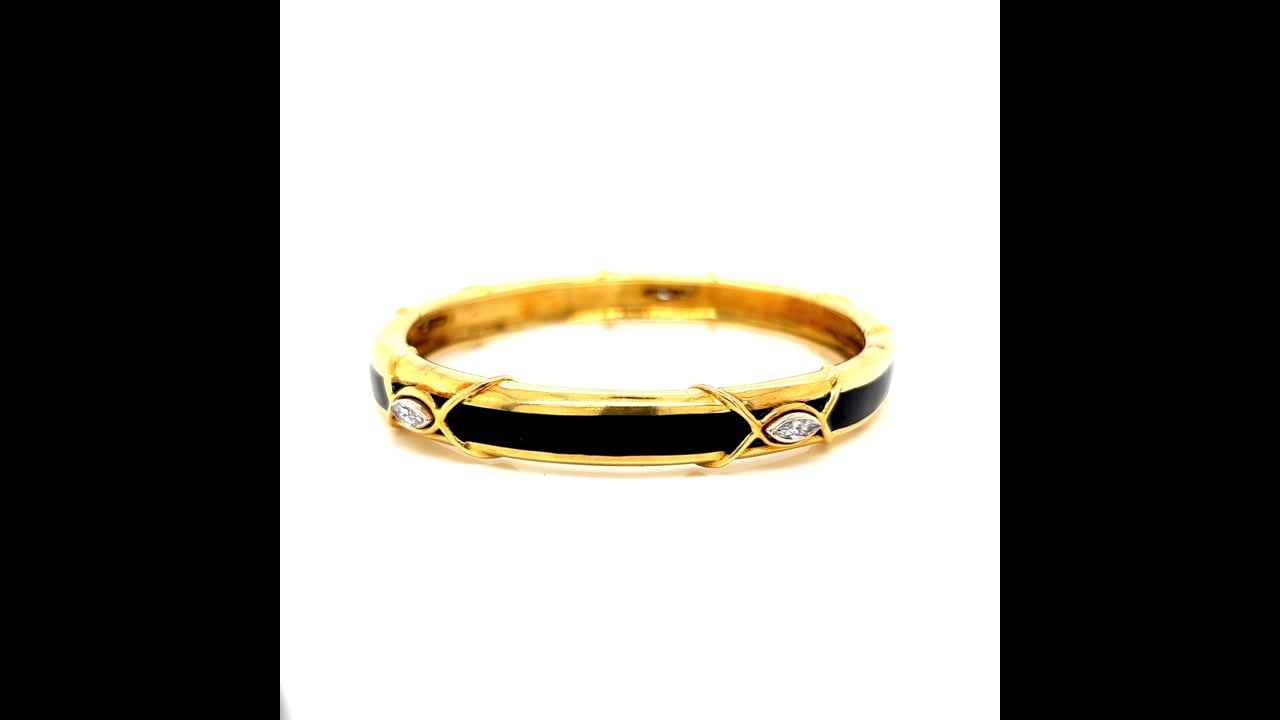 Chic Gold and Black Bangle Gold Cable Cuff Bracelet With Black Gemstone – TGI Jewelry main image 3