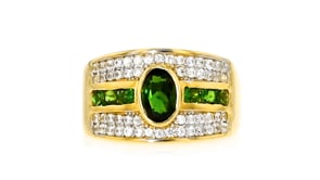 1.20 ct. t.w. Chrome Diopside and .50 ct. t.w. White Zircon Ring in 18kt Gold Over Sterling