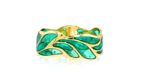 Italian Green Enamel Leaf Ring in 14kt Yellow Gold