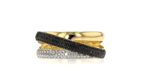 32 ct. t.w. Black and White Diamond Three-Band Ring in 18kt Gold Over Sterling