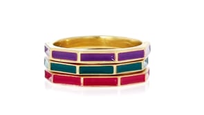 Italian Multicolored Enamel Jewelry Set Three Geometric Rings in 18kt Gold Over Sterling