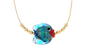 Italian Multicolored Murano Glass Fish Necklace in 18kt Gold Over Sterling
