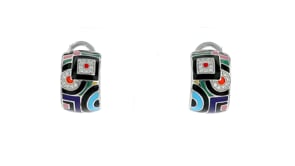 Belle Etoile Geometrica Multicolored Enamel and .15 ct. t.w. CZ Hoop Earrings in Sterling Silver