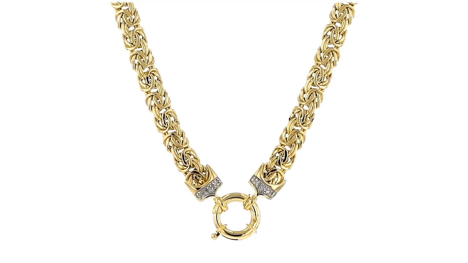 14kt Yellow Gold Flat Byzantine Necklace with Diamonds | Ross Simons