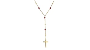 2.30 ct. t.w. Garnet Rosary Beads With Cross Necklace in 18kt Gold Over Sterling
