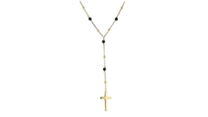 2.3mm Black Onyx Rosary Beads With Cross Necklace in 18kt Gold Over Sterling