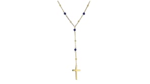 2.3mm Lapis Rosary Beads With Cross Necklace in 18kt Gold Over Sterling