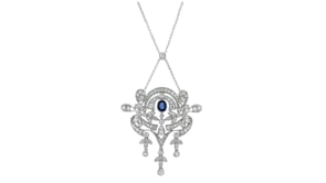 1.30 ct. t.w. Diamond and .30 Carat Sapphire Chandelier Necklace in 18kt White Gold