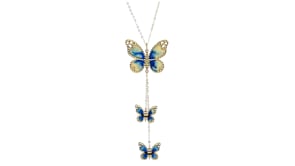 Italian 14kt Yellow Gold Butterfly Necklace with Blue and White Enamel