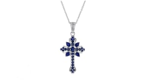 1.42 ct. t.w. Sapphire Cross Pendant Necklace in Sterling Silver