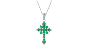 1.14 ct. t.w. Emerald Cross Pendant Necklace in Sterling Silver