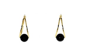 8-8.5mm Black Agate Bead Double-Hoop Earrings in 18kt Gold Over Sterling