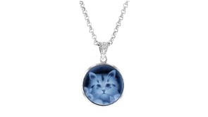 Italian Black Agate Cat Cameo Pendant Necklace in Sterling Silver