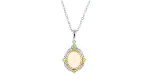 Ethiopian Opal, .10 ct. t.w. Diamond and .10 ct. t.w. Peridot Pendant Necklace in Sterling Silver with 14kt Yellow Gold