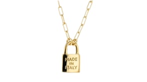 Italian 18kt Gold Over Sterling Made in Italy Lock Pendant Paper Clip Link Necklace