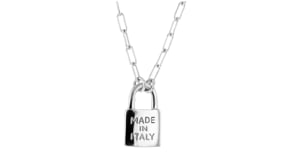Italian Sterling Silver Made in Italy Lock Pendant Paper Clip Link Necklace