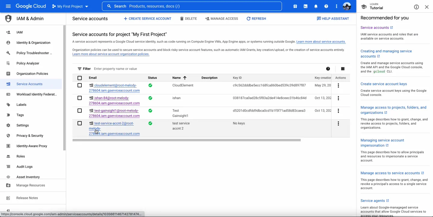 Private Key for Service Account