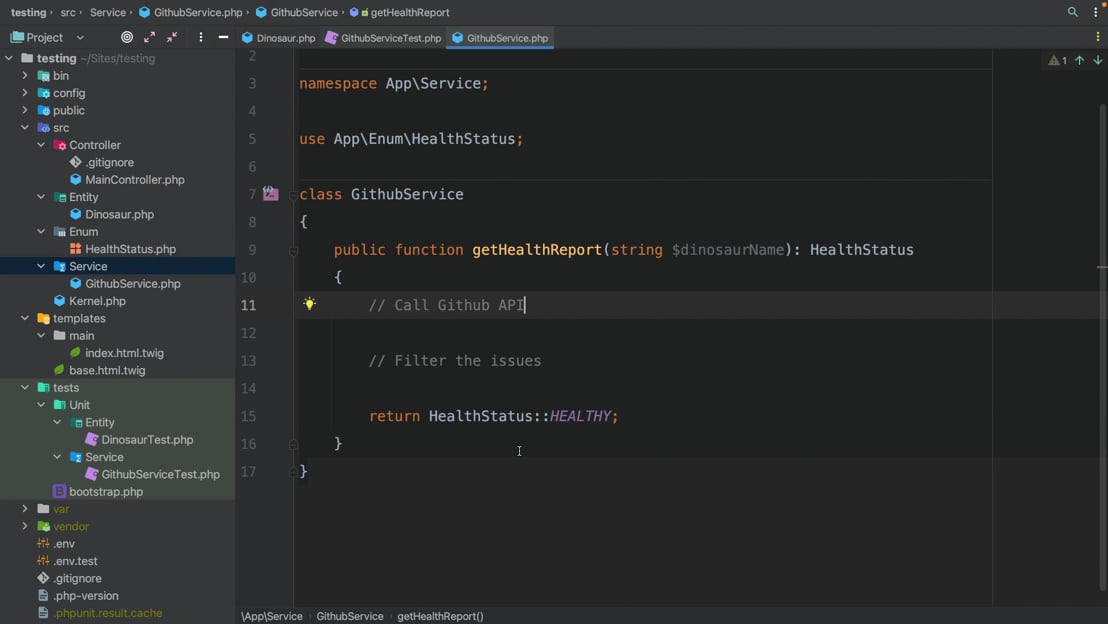 GitHub Service: Implementation > PHPUnit: Unit Testing With A Bite ...