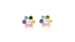 Childs .60 ct. t.w. Multicolored CZ Flower Earrings in 14kt Yellow Gold