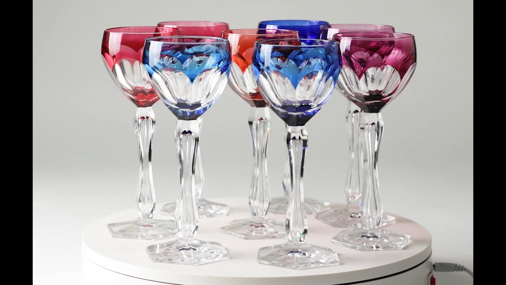 8 Verres à Vin Val Saint Lambert – Cristal Taillé Violet Pétale, 18 Cm
