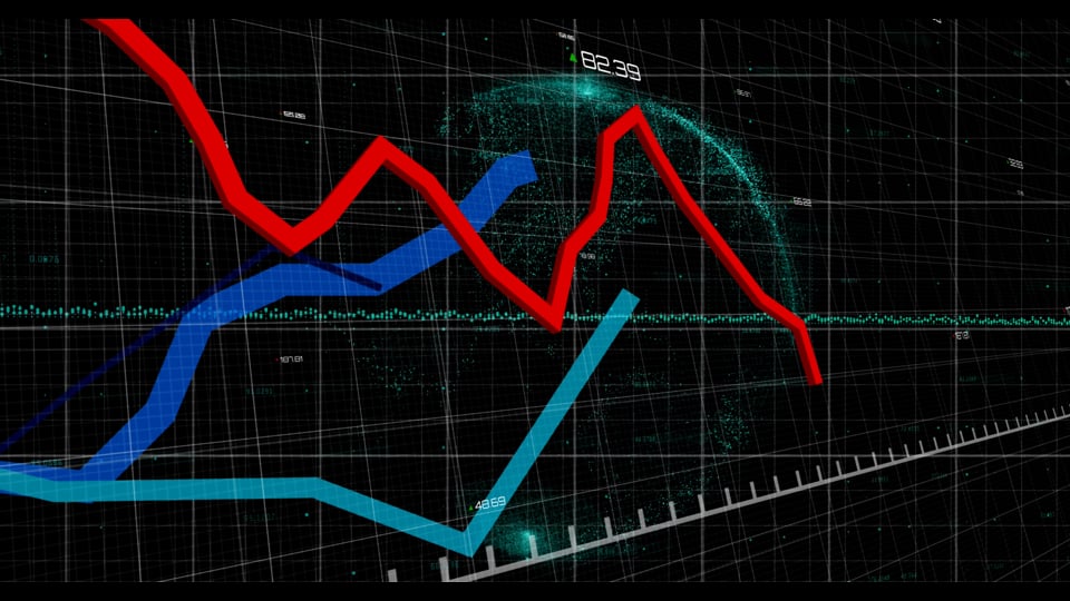 Animation of statistics with red and blue lines and data processing ...