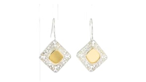 14kt Yellow Gold and Sterling Silver Personalized Floral Drop Earrings