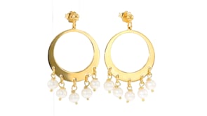 Italian 5-5.5mm Cultured Freshwater Pearl Fringe Circle Drop Earrings in 18kt Gold Over Sterling
