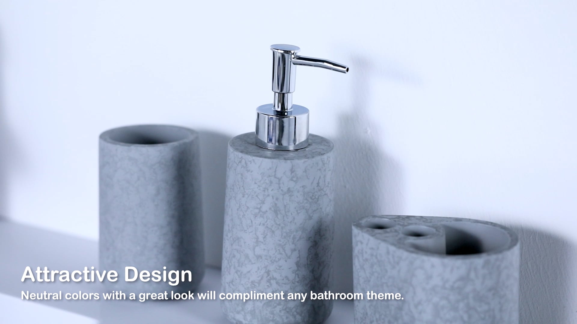 4Piece Concrete Bathroom Accessory Set, Grey Transitional Bathroom