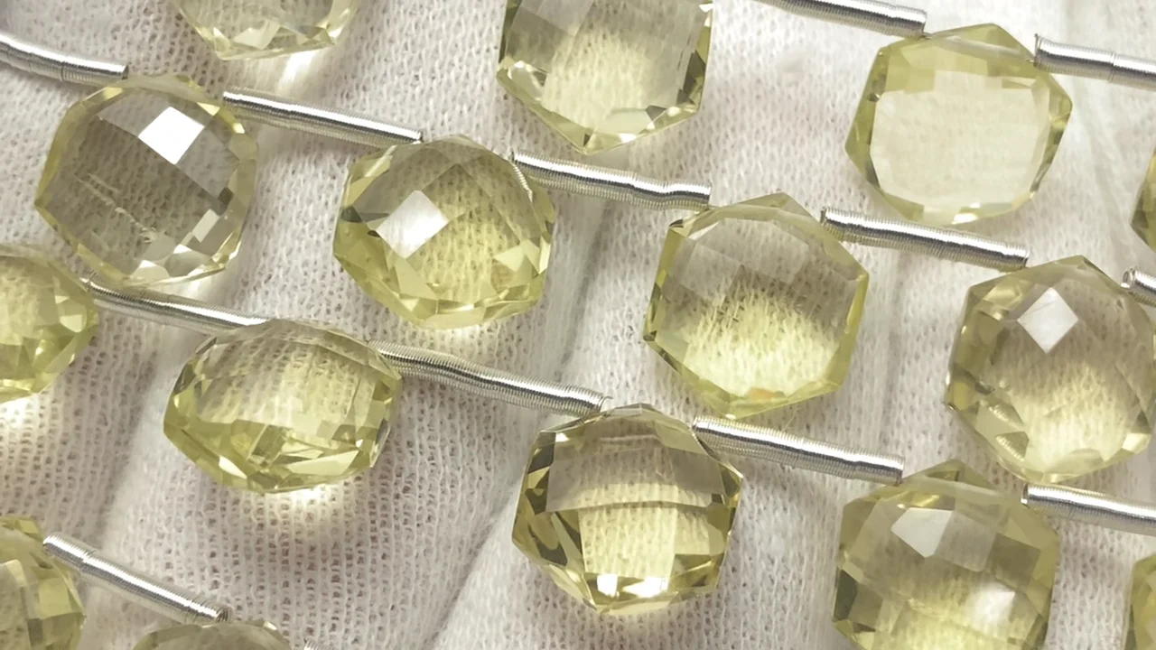 動画】宝石質レモンクォーツAAA ヘキサゴンカット11×10mm 1連(8粒