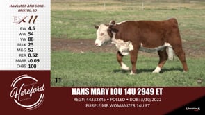 Lot #11 - HANS MARY LOUT 14U 2949 ET