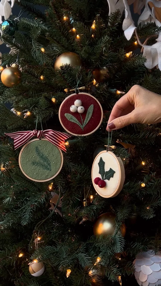 Winter Greenery Embroidery Hoop Ornaments DIY Tutorial - Lia Griffith