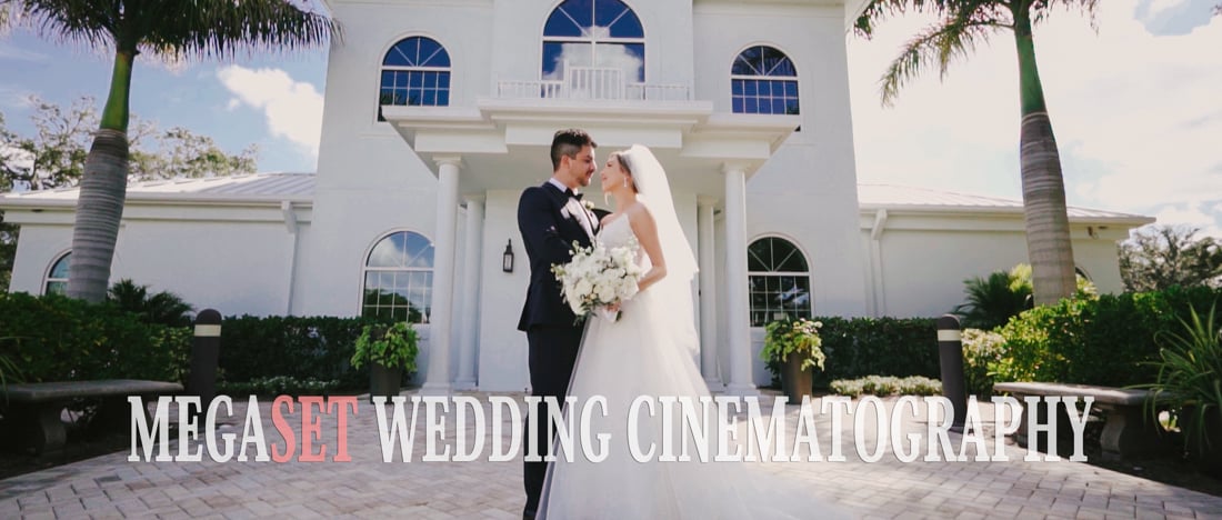 bride and groom standing infront of church