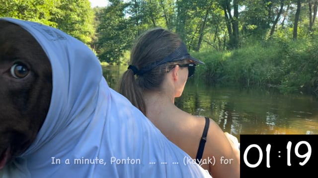 In a minute, Ponton … (kayak) for 1 minute and 19 seconds.