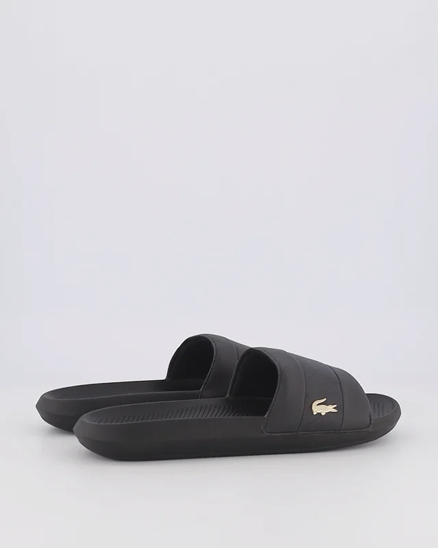 Black and hotsell gold lacoste slides