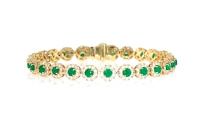 3.70 ct. t.w. Emerald and 2.65 ct. t.w. Diamond Tennis Bracelet in 14kt Yellow Gold