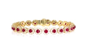 4.90 ct. t.w. Ruby and 2.65 ct. t.w. Diamond Tennis Bracelet in 14kt Yellow Gold