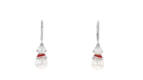 5-8.5mm Cultured Pearl Snowman Drop Earrings with Red Enamel in Sterling Silver