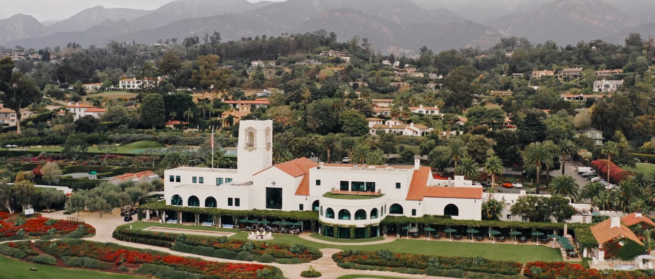 Montecito Club exterior in Nate and Chloe’s wedding film