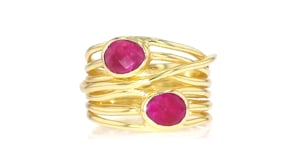 1.40 ct. t.w. Ruby Multi-Row Ring in 18kt Gold Over Sterling